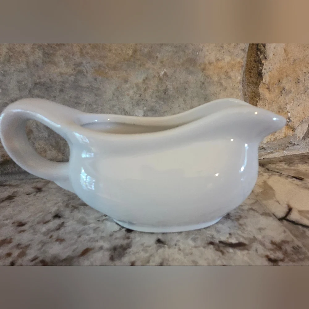 Pier 1 Ceramic Small Individual Size Gravy Boat Creamer White Porcelain 4 oz.